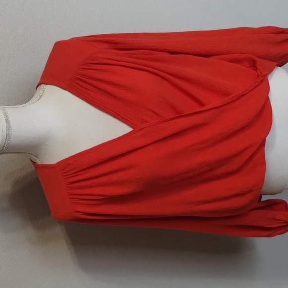 Free People blouse Check On It Wrap Top XS Oversized orange textured FP - Picture 2 of 9